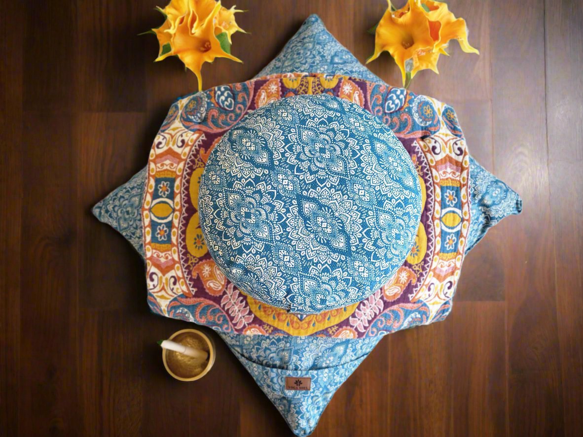 RONDO Meditation Cushion Bundle Mandala Indigo Blue Yoga Soul