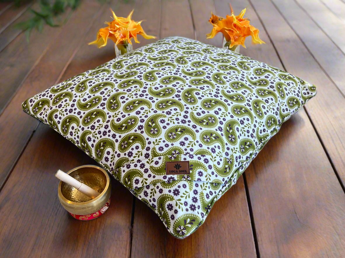 ZABUTON Meditation Cushion | Paisley | Olive Green - Yoga Soul