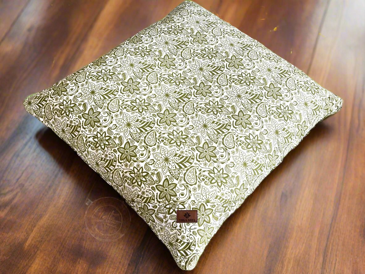 ZABUTON Meditation Cushion | Paisley Flower | Olive Green - Yoga Soul