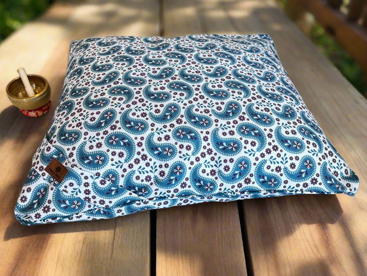 ZABUTON Meditation Cushion | Paisley | Teal Blue - Yoga Soul