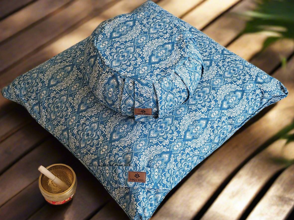 ZAFU Meditation Cushion Bundle | Mandala | Indigo Blue - Yoga Soul