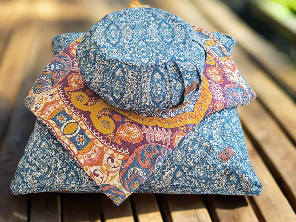 ZAFU Meditation Cushion Bundle | Mandala | Indigo Blue - Yoga Soul