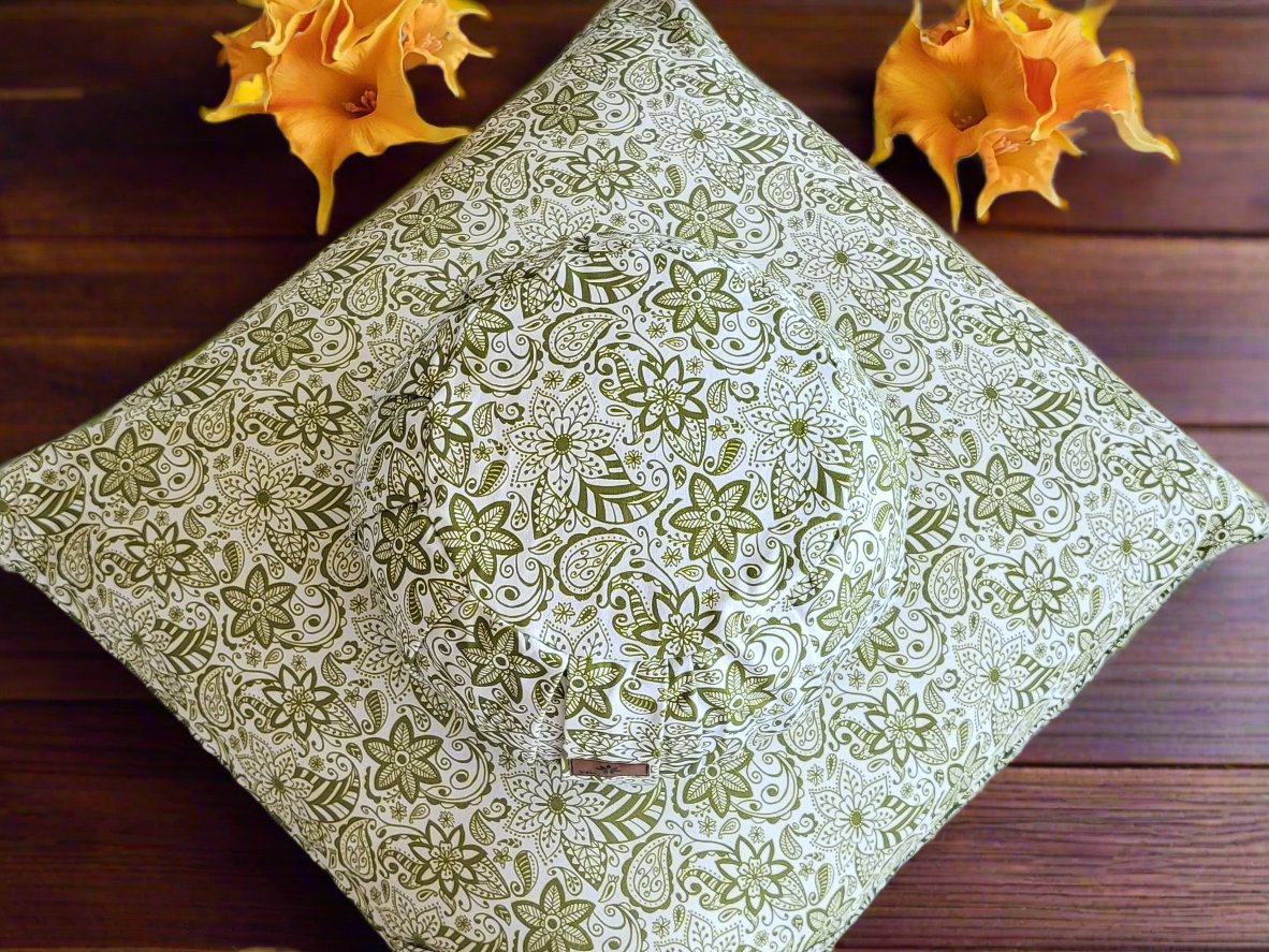 ZAFU Meditation Cushion Bundle | Paisley Flower | Olive Green - Yoga Soul