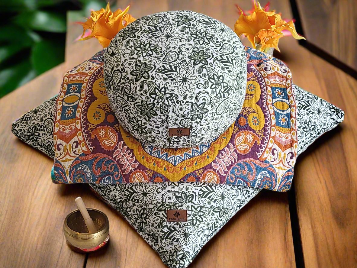 RONDO Meditation Cushion Bundle | Paisley Flower | Trekking Green - Yoga Soul