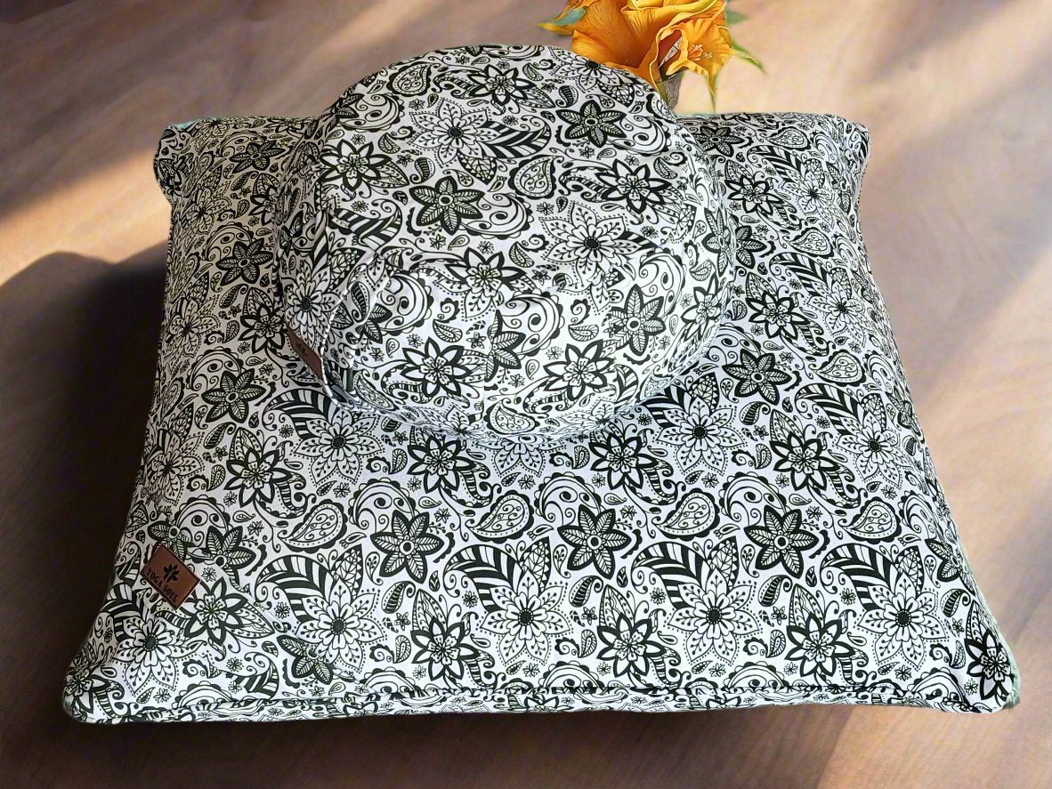 ZAFU Meditation Cushion Bundle | Paisley Flower | Trekking Green - Yoga Soul