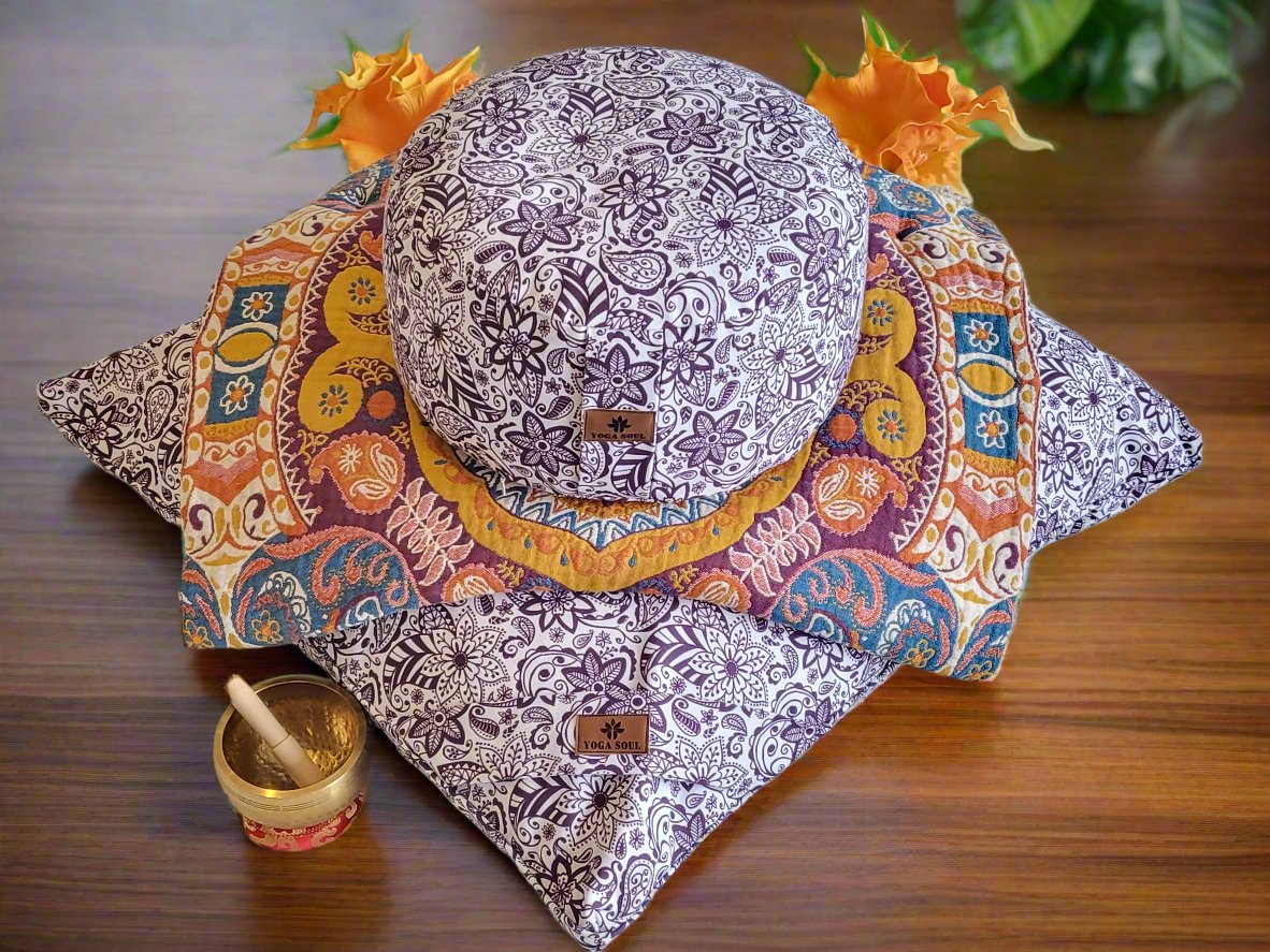 RONDO Meditation Cushion Bundle | Paisley Flower | Purple - Yoga Soul