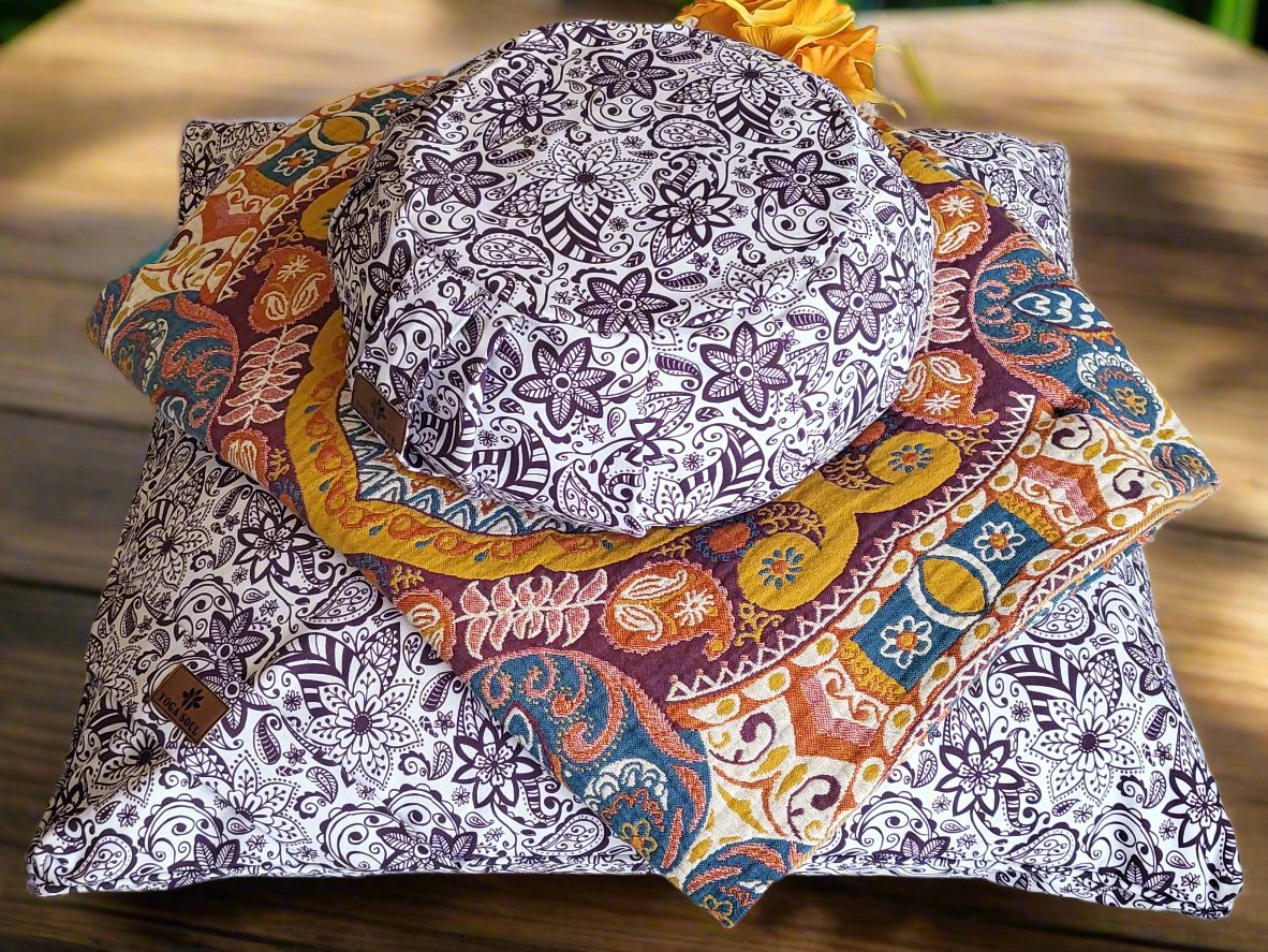 ZAFU Meditation Cushion Bundle | Paisley Flower | Purple - Yoga Soul