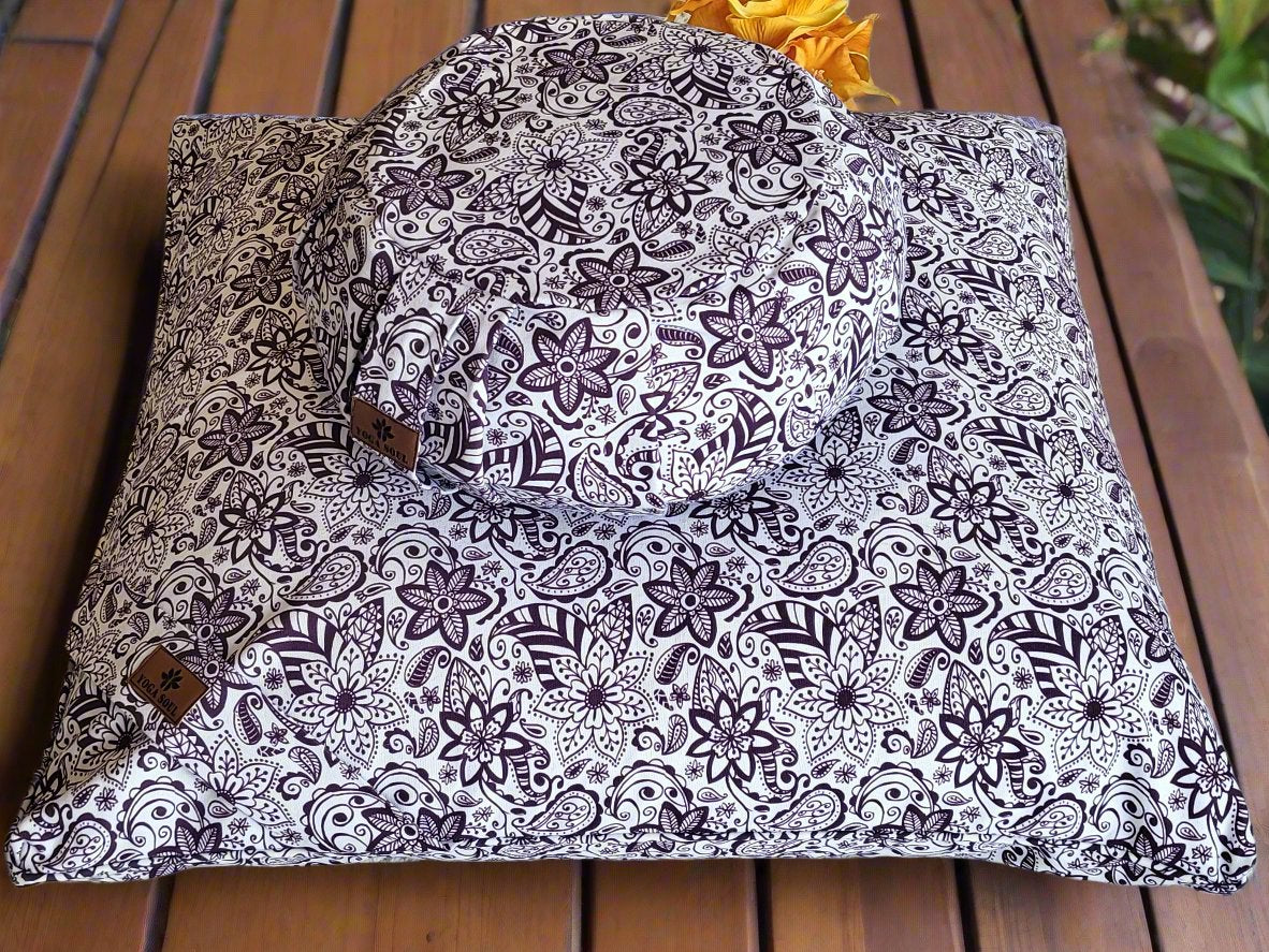 ZAFU Meditation Cushion Bundle | Paisley Flower | Purple - Yoga Soul