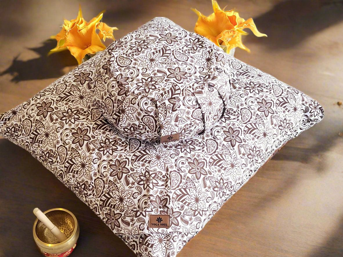 ZAFU Meditation Cushion Bundle | Paisley Flower | Chocolate - Yoga Soul