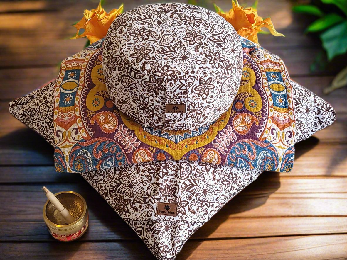 RONDO Meditation Cushion Bundle | Paisley Flower | Chocolate - Yoga Soul