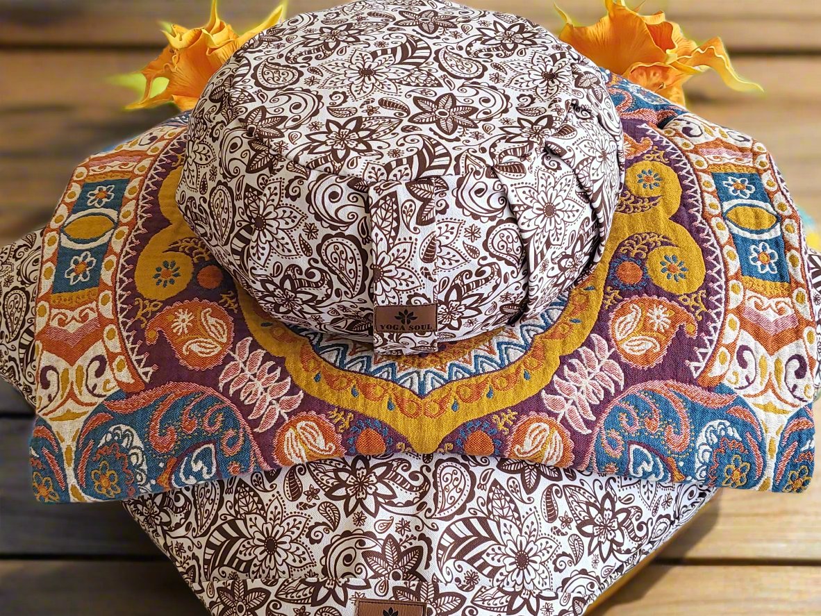 ZAFU Meditation Cushion Bundle | Paisley Flower | Chocolate - Yoga Soul