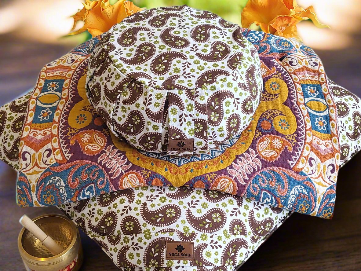 ZAFU Meditation Cushion Bundle | Paisley | Chocolate - Yoga Soul