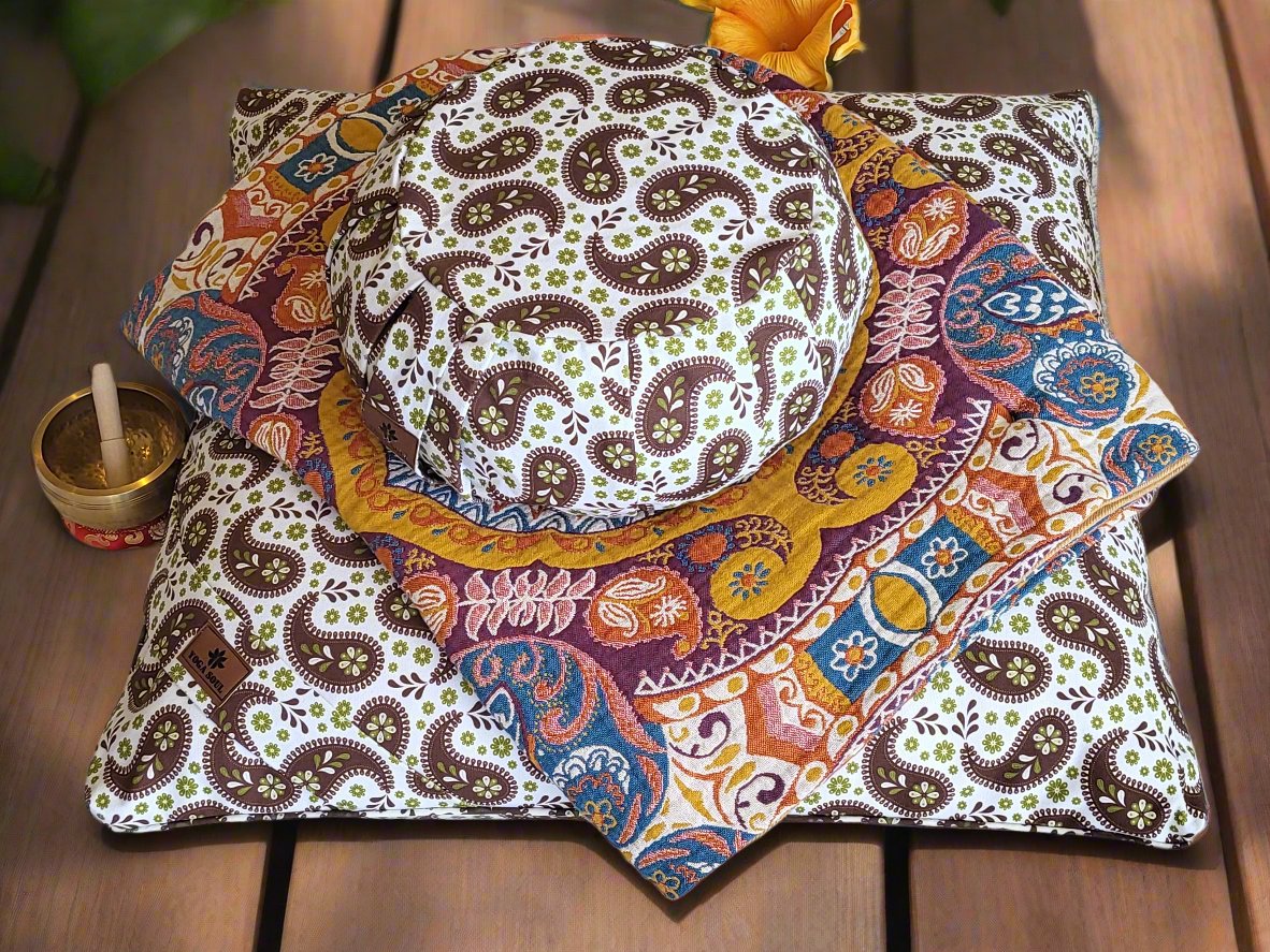 ZAFU Meditation Cushion Bundle | Paisley | Chocolate - Yoga Soul