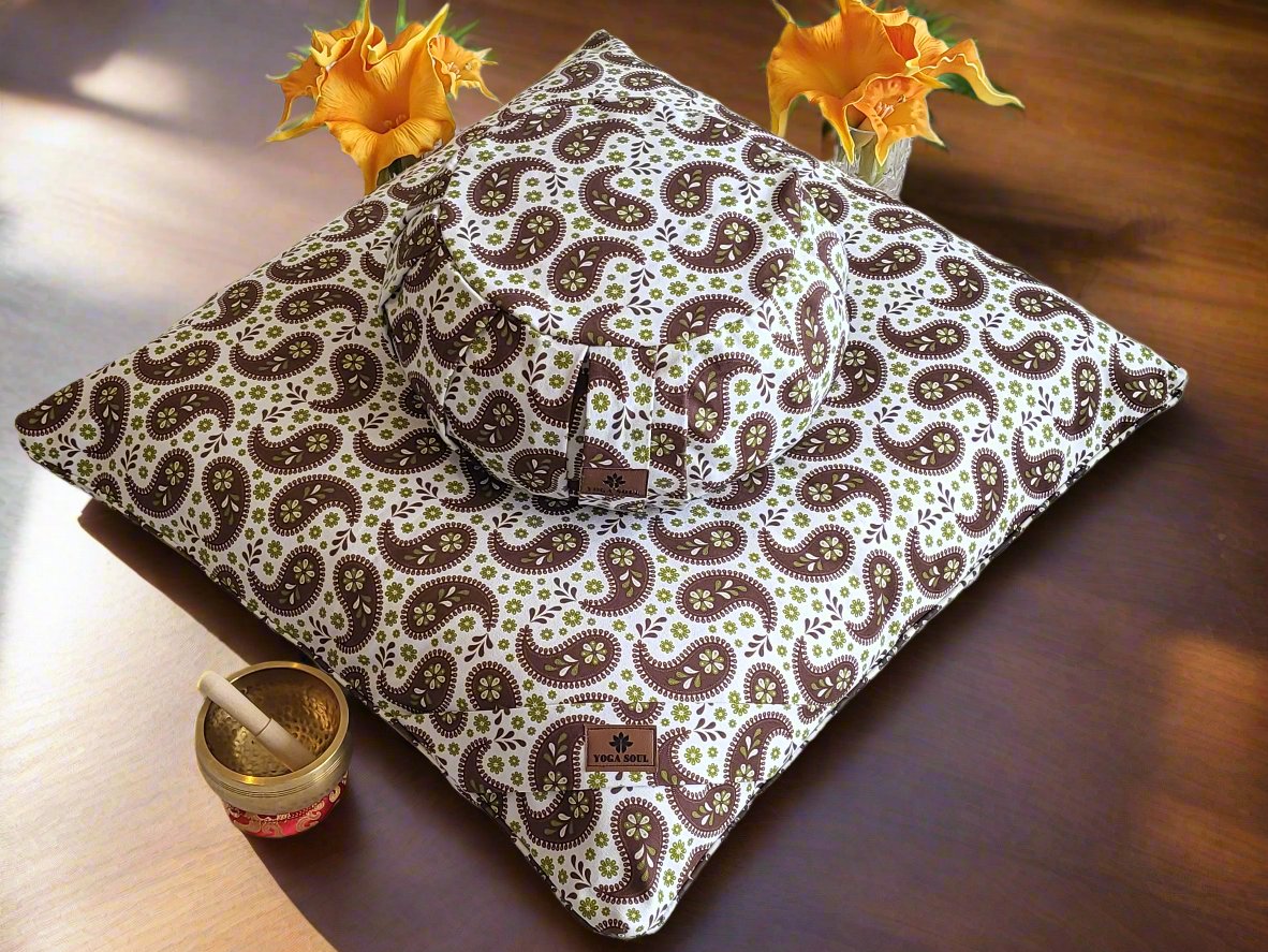 ZAFU Meditation Cushion Bundle | Paisley | Chocolate - Yoga Soul