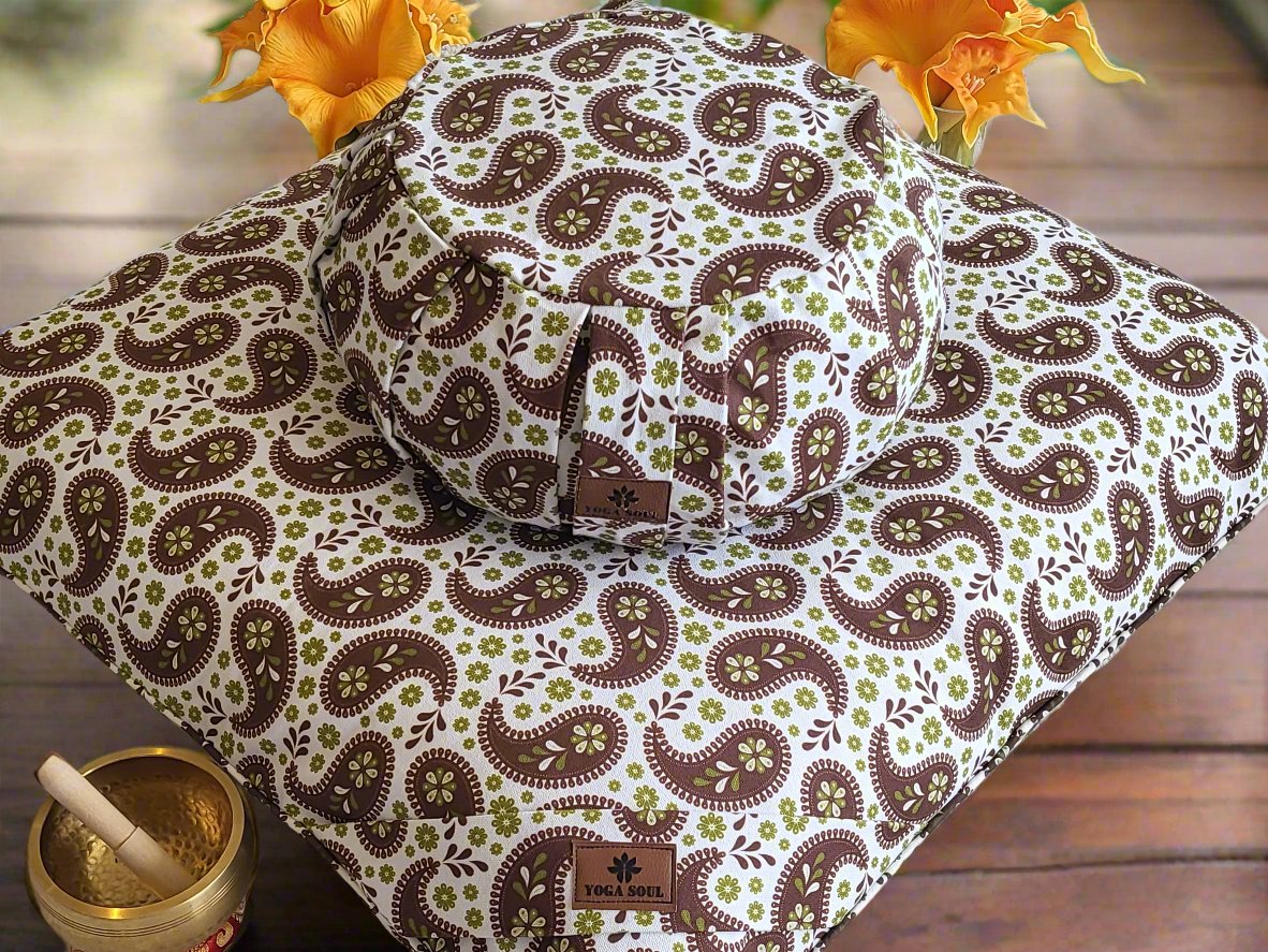 ZAFU Meditation Cushion Bundle | Paisley | Chocolate - Yoga Soul