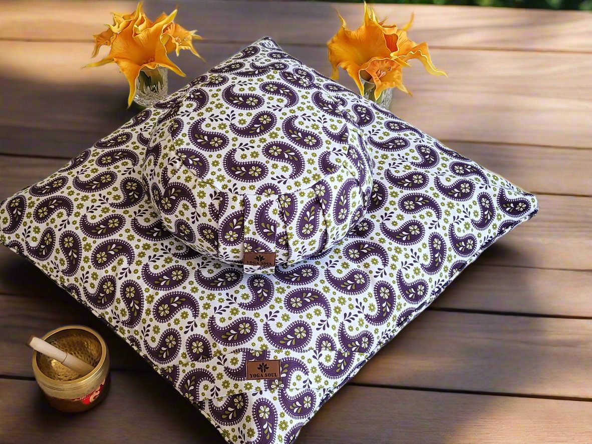 ZAFU Meditation Cushion Bundle | Paisley | Purple - Yoga Soul