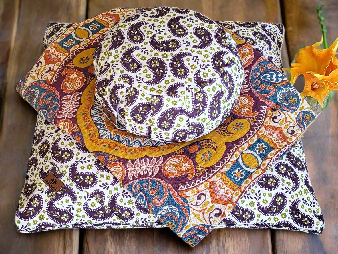 ZAFU Meditation Cushion Bundle | Paisley | Purple - Yoga Soul