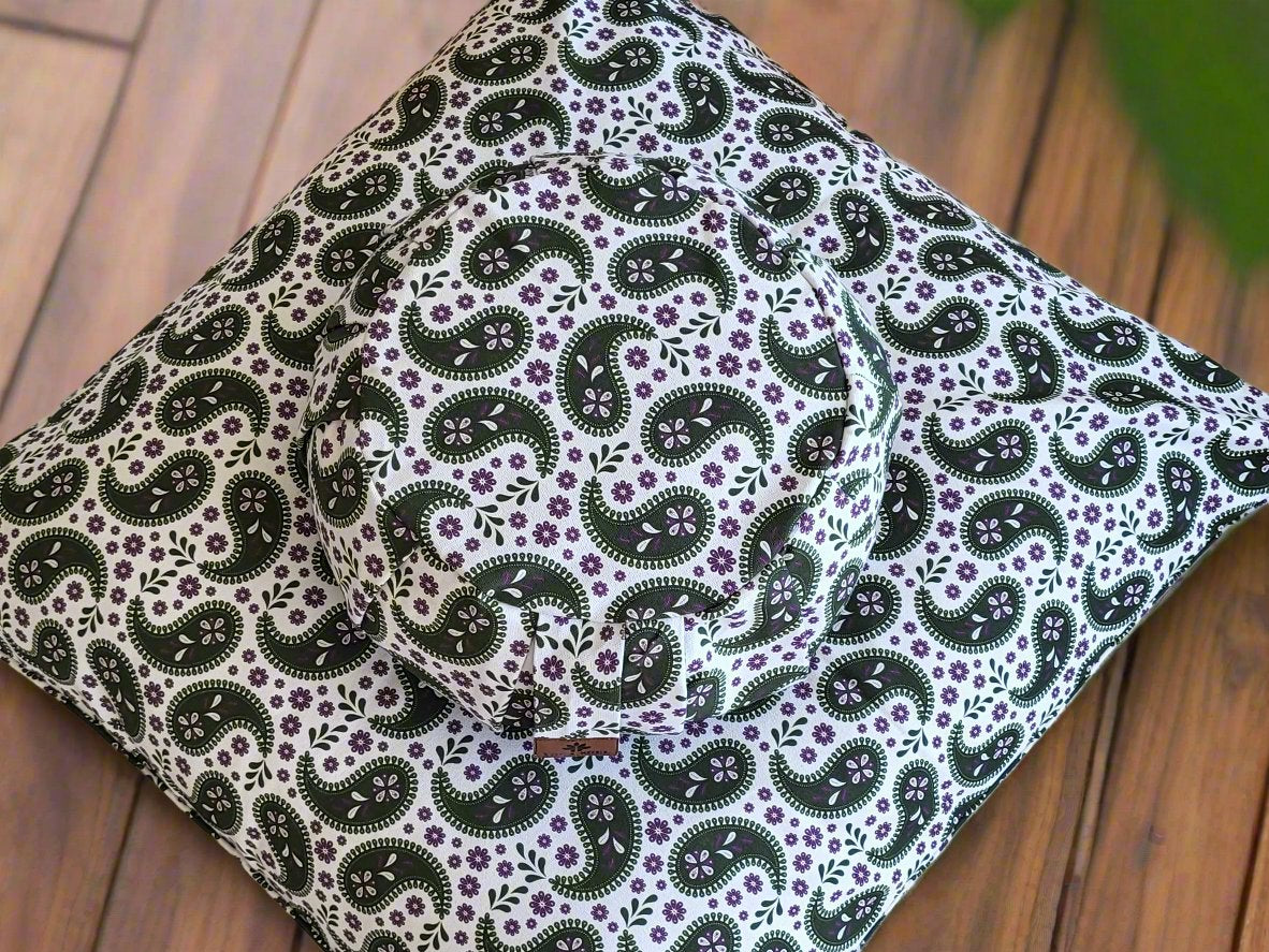 ZAFU Meditation Cushion Bundle | Paisley | Trekking Green - Yoga Soul