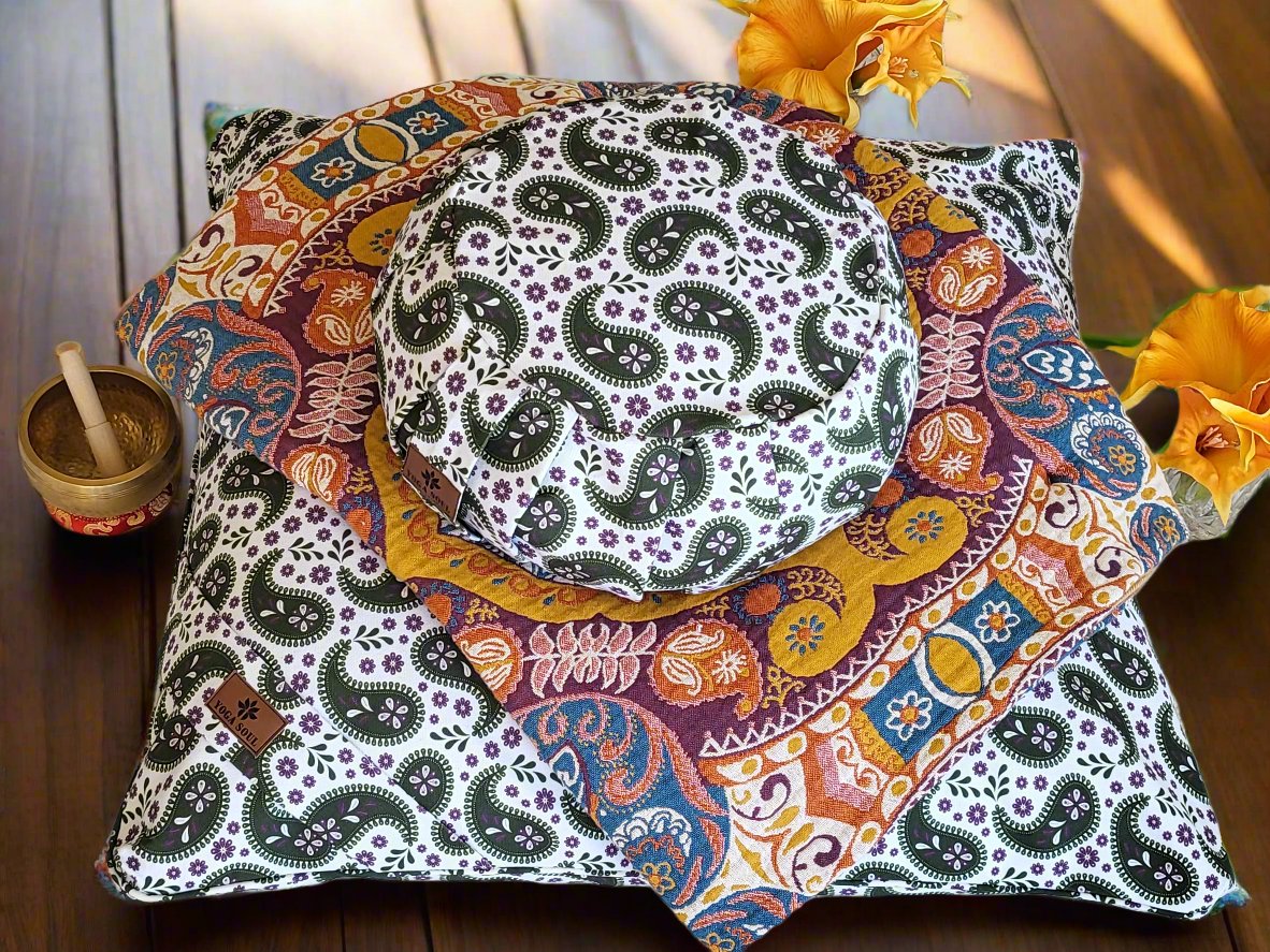 ZAFU Meditation Cushion Bundle | Paisley | Trekking Green - Yoga Soul