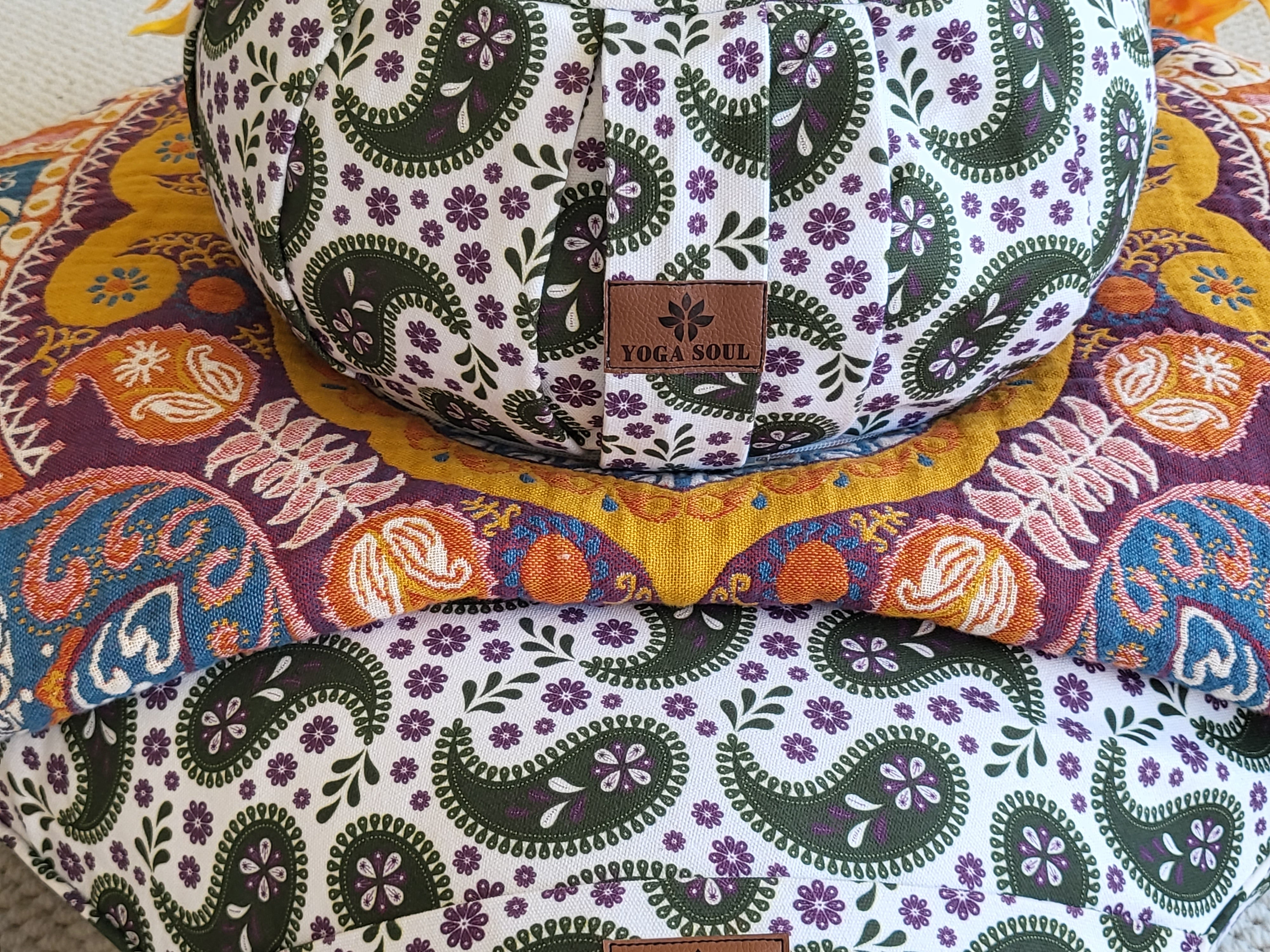 ZAFU Meditation Cushion Bundle | Paisley | Trekking Green - Yoga Soul