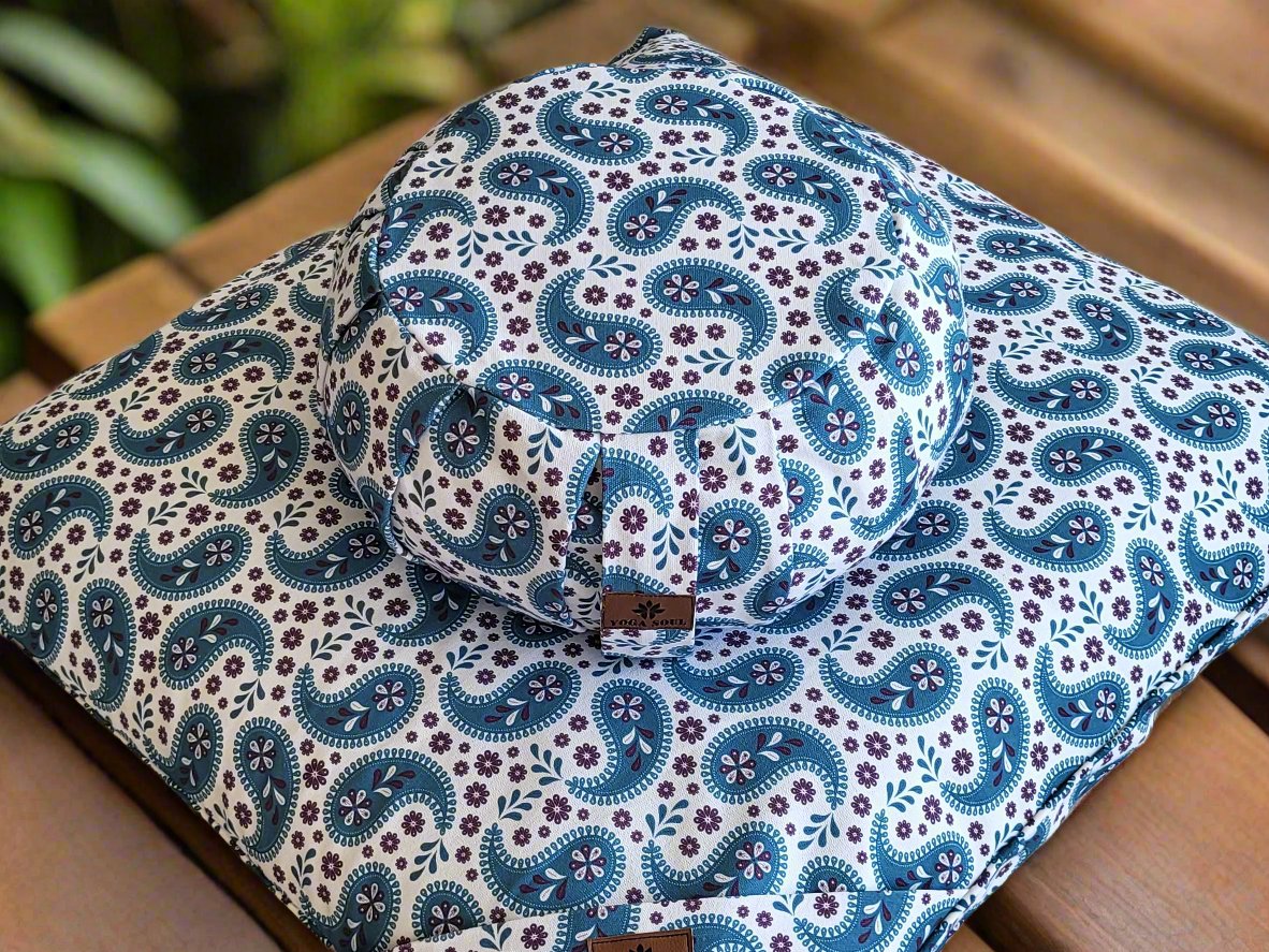 ZAFU Meditation Cushion Bundle | Paisley | Teal Blue - Yoga Soul