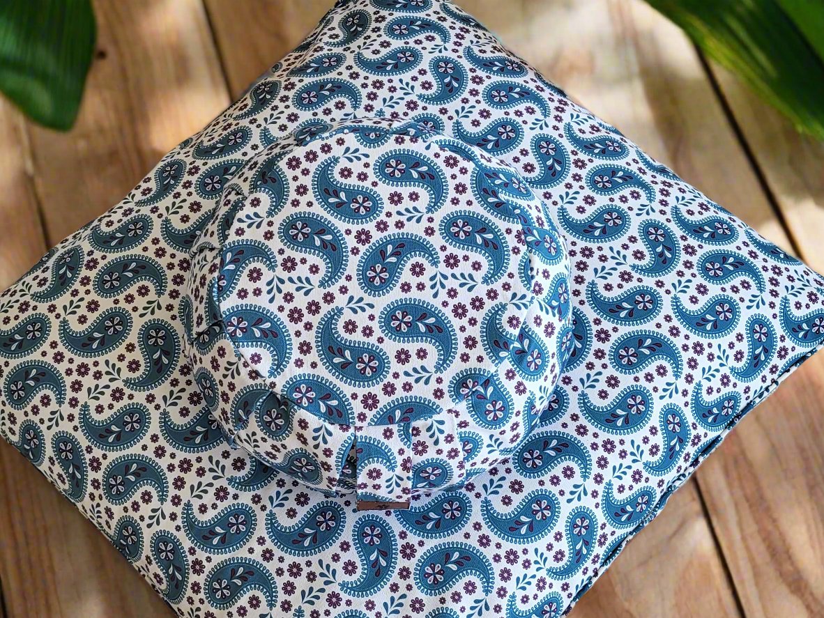 ZAFU Meditation Cushion Bundle | Paisley | Teal Blue - Yoga Soul