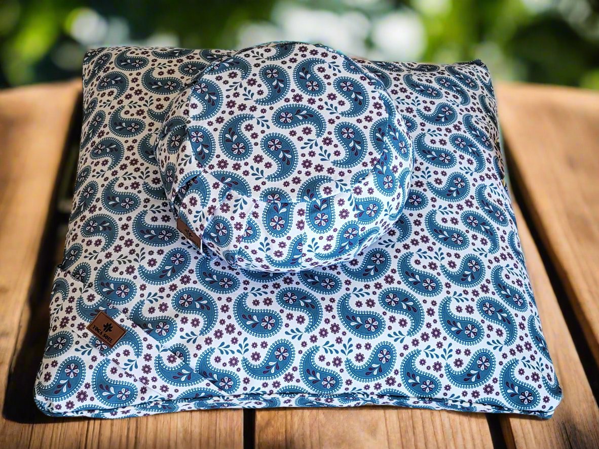 ZAFU Meditation Cushion Bundle | Paisley | Teal Blue - Yoga Soul