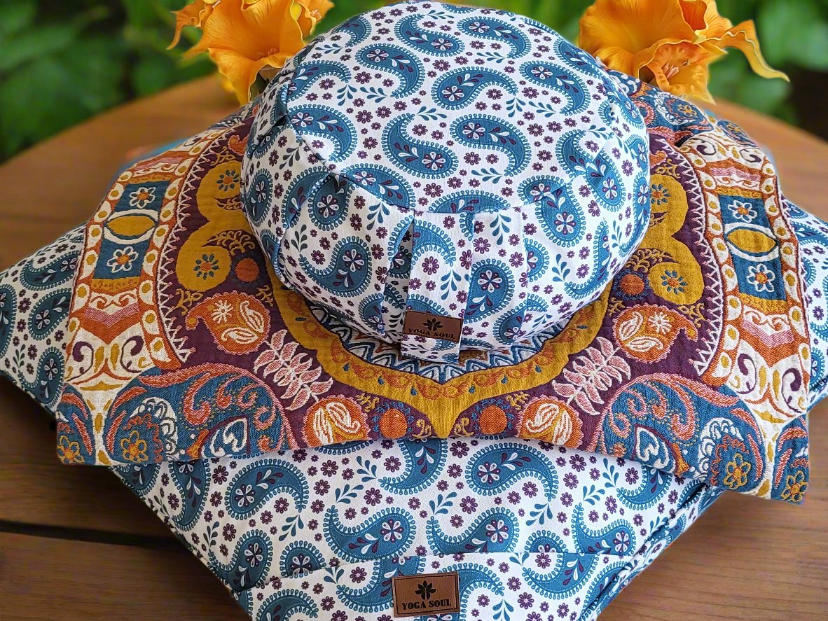 ZAFU Meditation Cushion Bundle | Paisley | Teal Blue - Yoga Soul