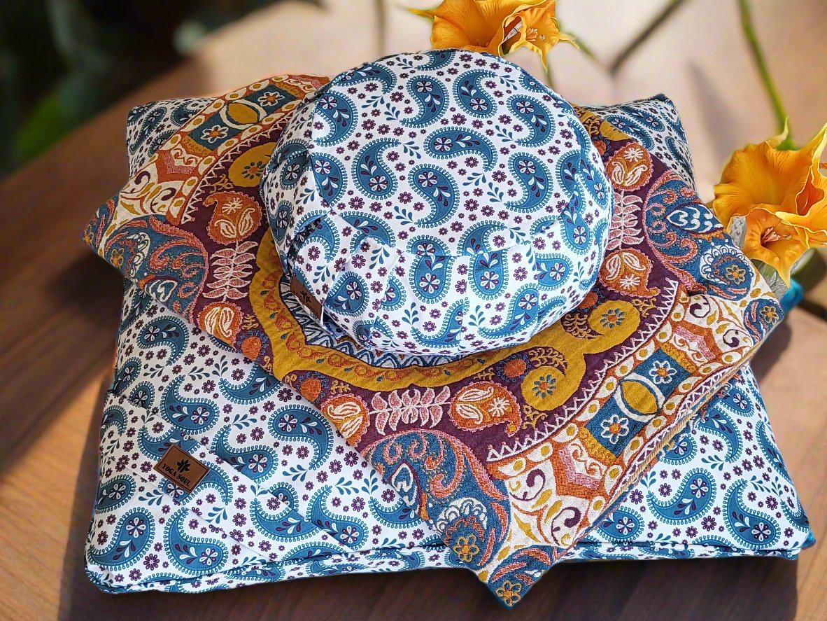 ZAFU Meditation Cushion Bundle | Paisley | Teal Blue - Yoga Soul