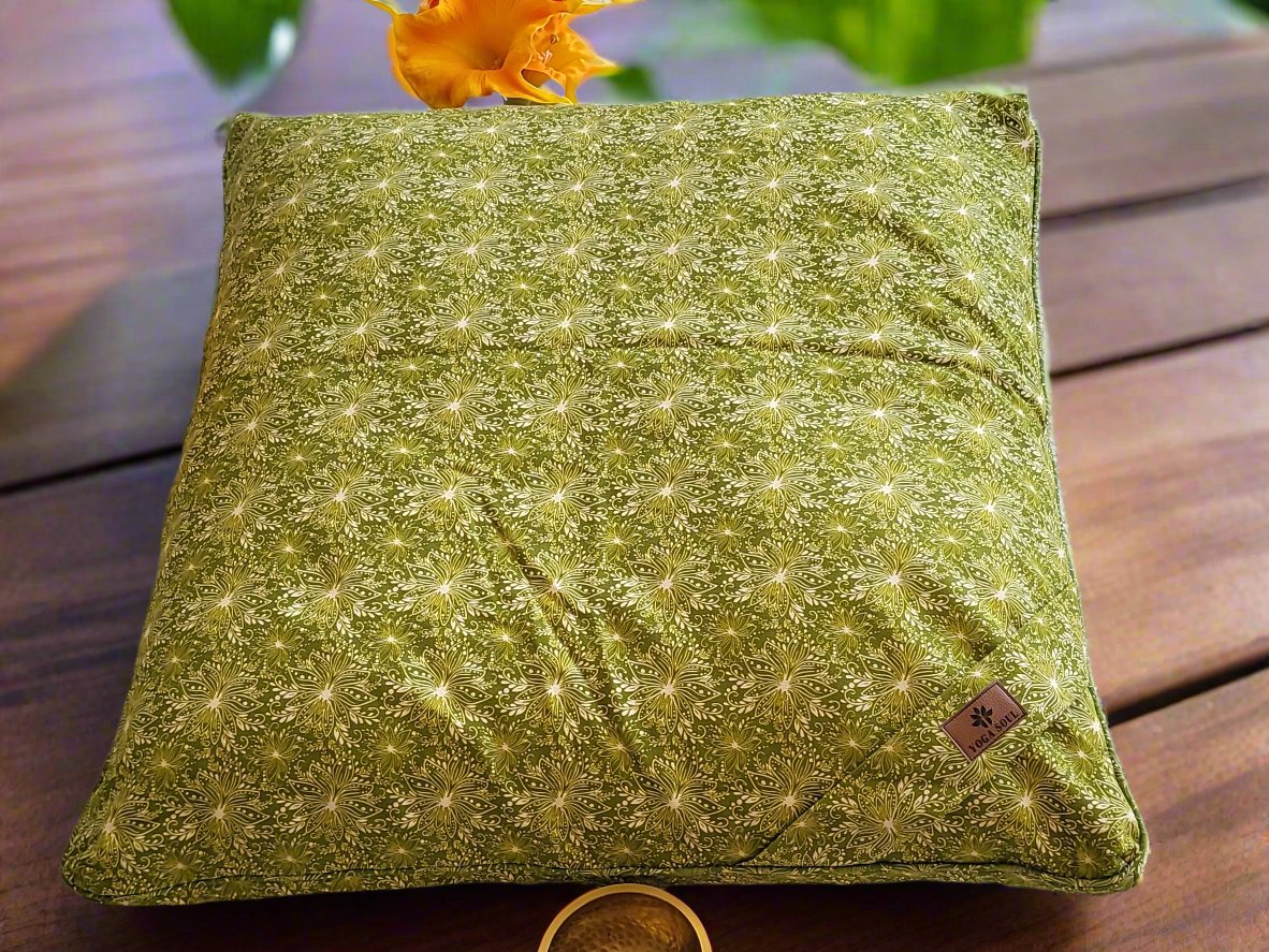 ZABUTON Meditation Cushion | Lotus | Olive Green - Yoga Soul