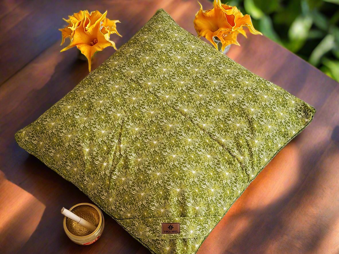 ZABUTON Meditation Cushion | Lotus | Olive Green - Yoga Soul