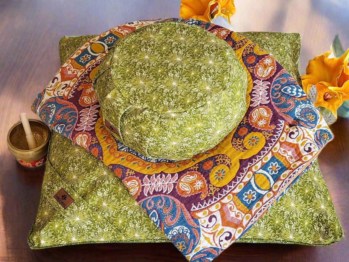 ZAFU Meditation Cushion Bundle | Lotus | Olive Green - Yoga Soul