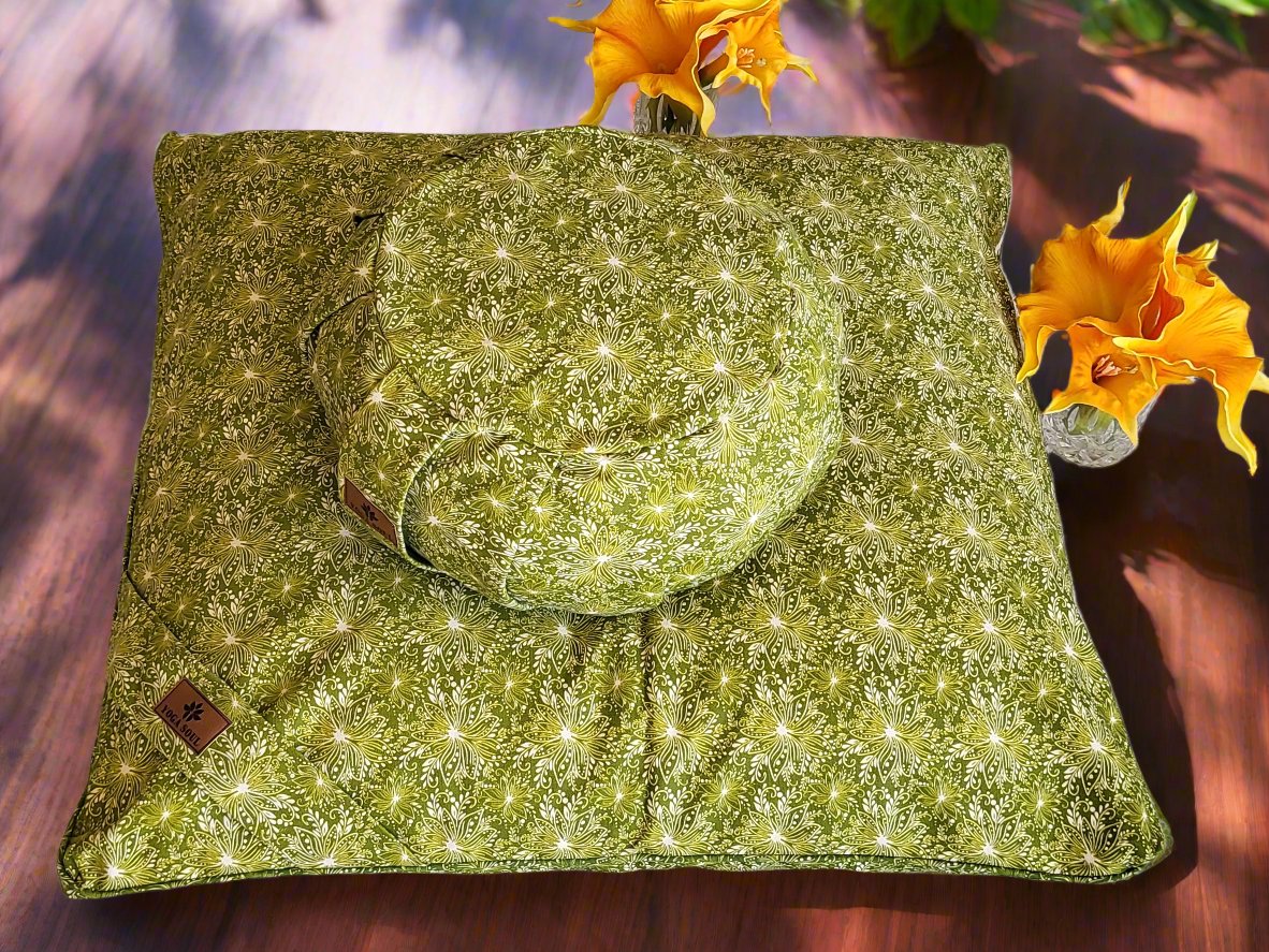 ZAFU Meditation Cushion Bundle | Lotus | Olive Green - Yoga Soul