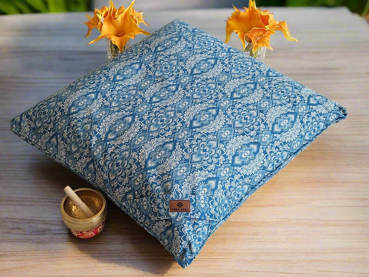 ZABUTON Meditation Cushion | Mandala | Indigo Blue - Yoga Soul