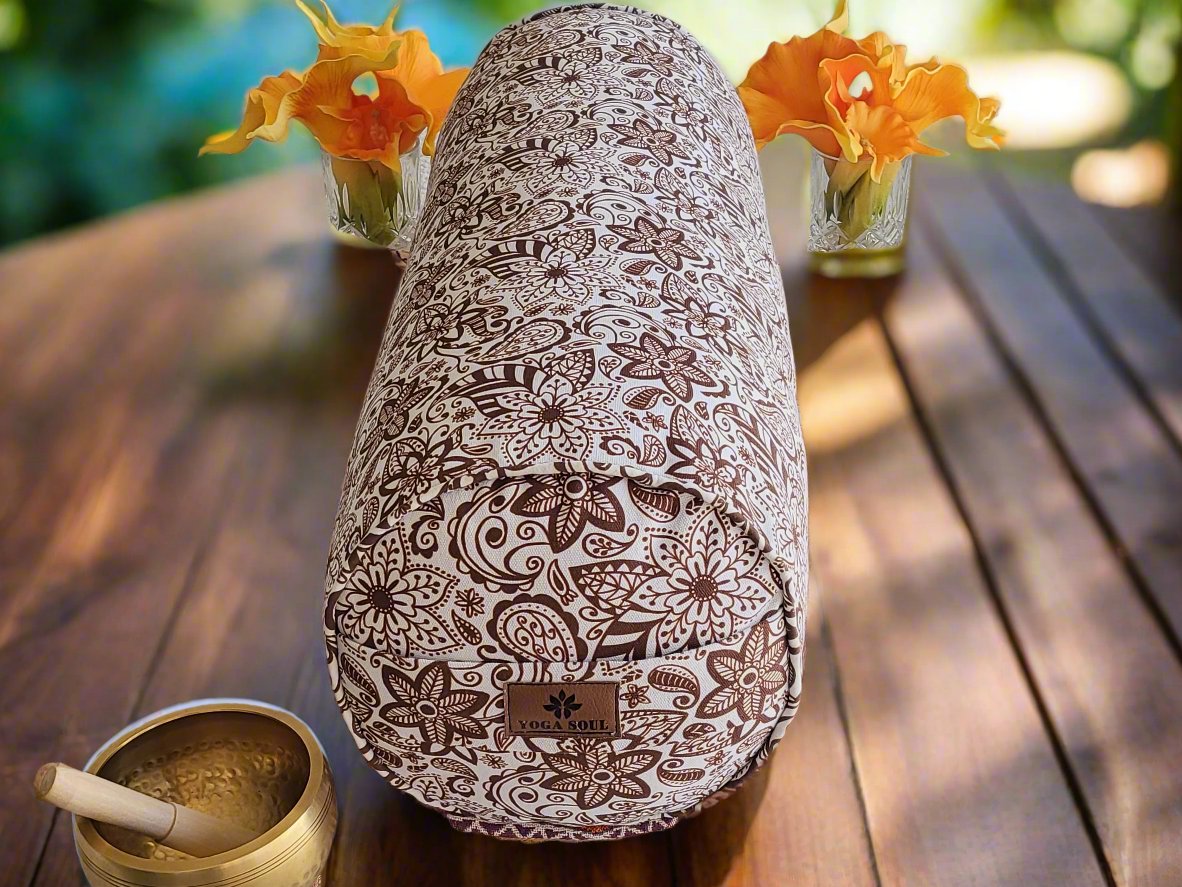 Round Yoga Bolster | Paisley Flower | Chocolate - Yoga Soul