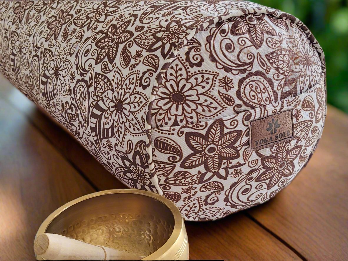 Round Yoga Bolster | Paisley Flower | Chocolate - Yoga Soul