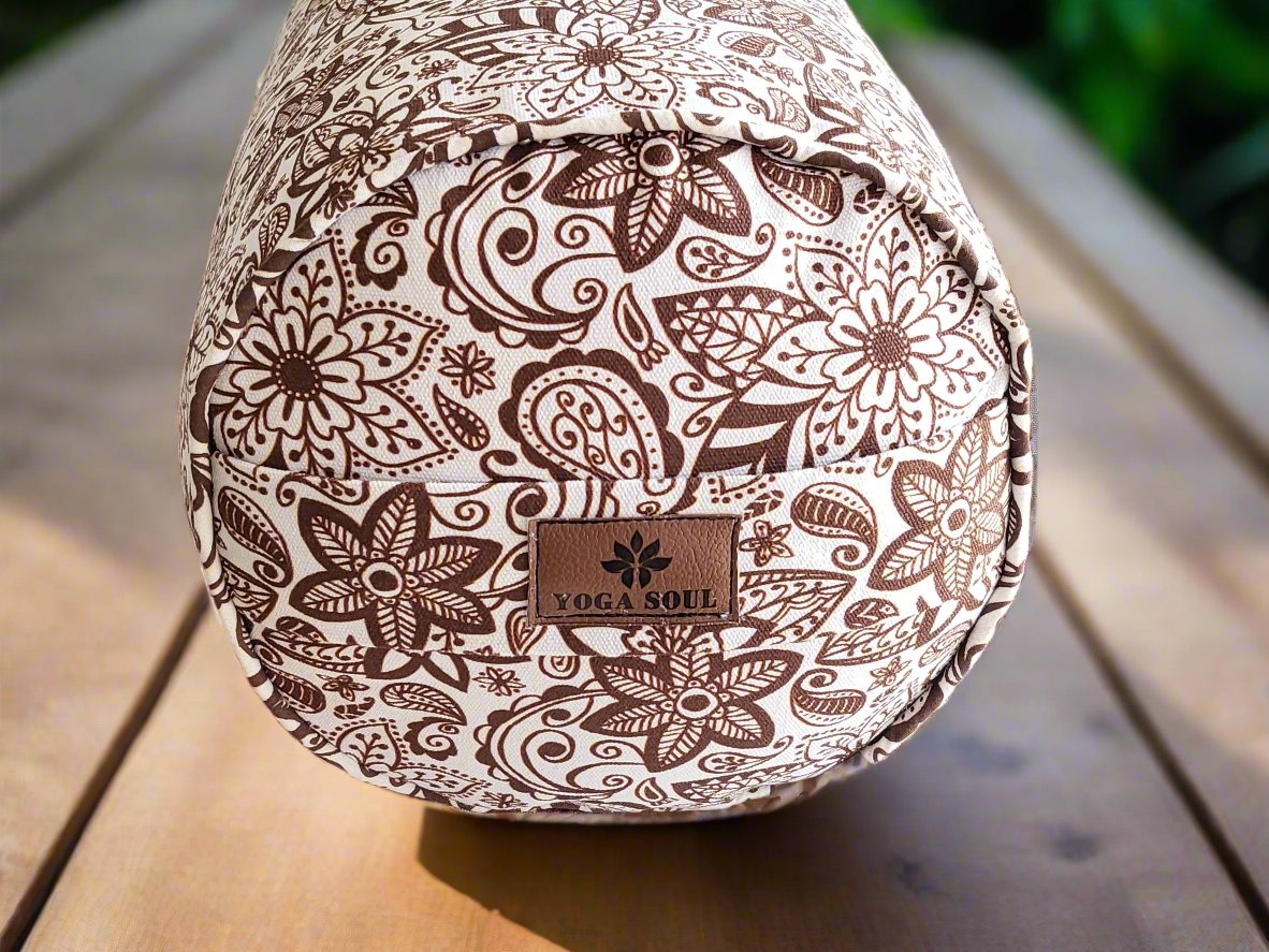 Round Yoga Bolster | Paisley Flower | Chocolate - Yoga Soul