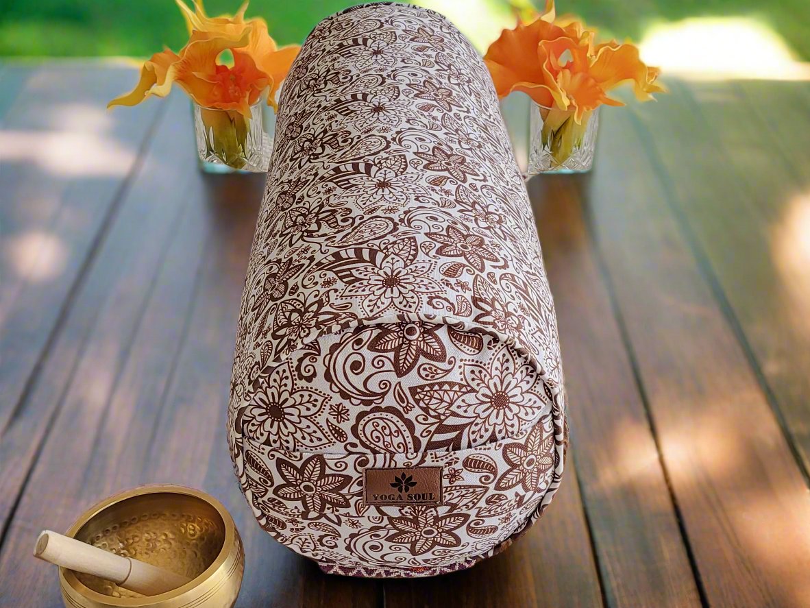 Round Yoga Bolster | Paisley Flower | Chocolate - Yoga Soul