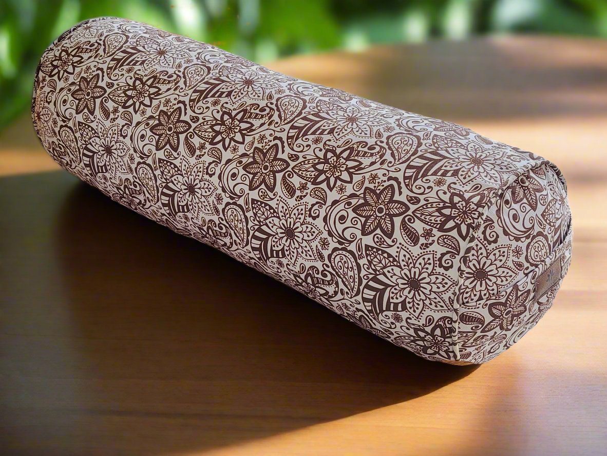 Round Yoga Bolster | Paisley Flower | Chocolate - Yoga Soul