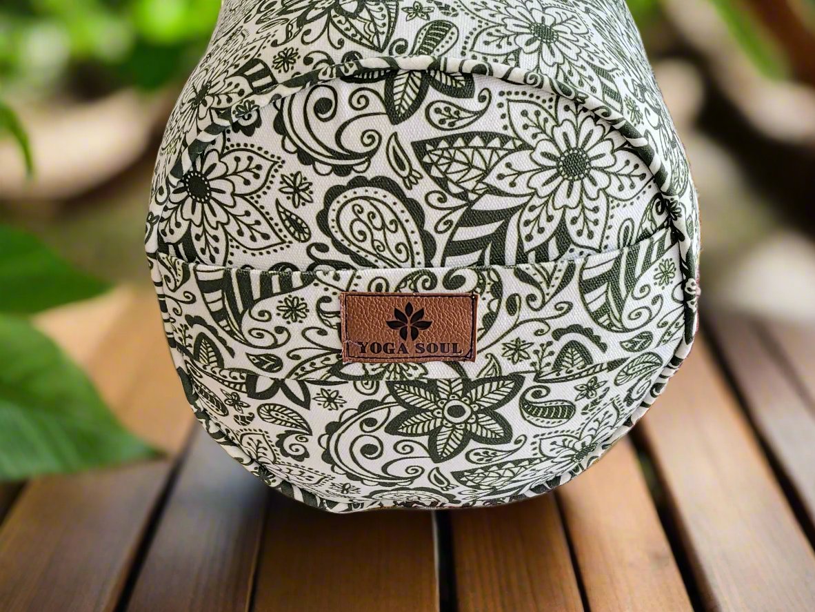 Round Yoga Bolster | Paisley Flower | Trekking Green - Yoga Soul