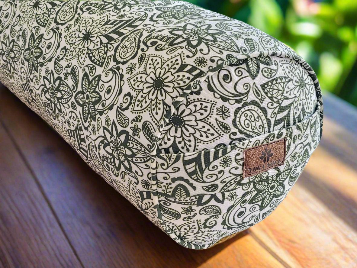 Round Yoga Bolster | Paisley Flower | Trekking Green - Yoga Soul