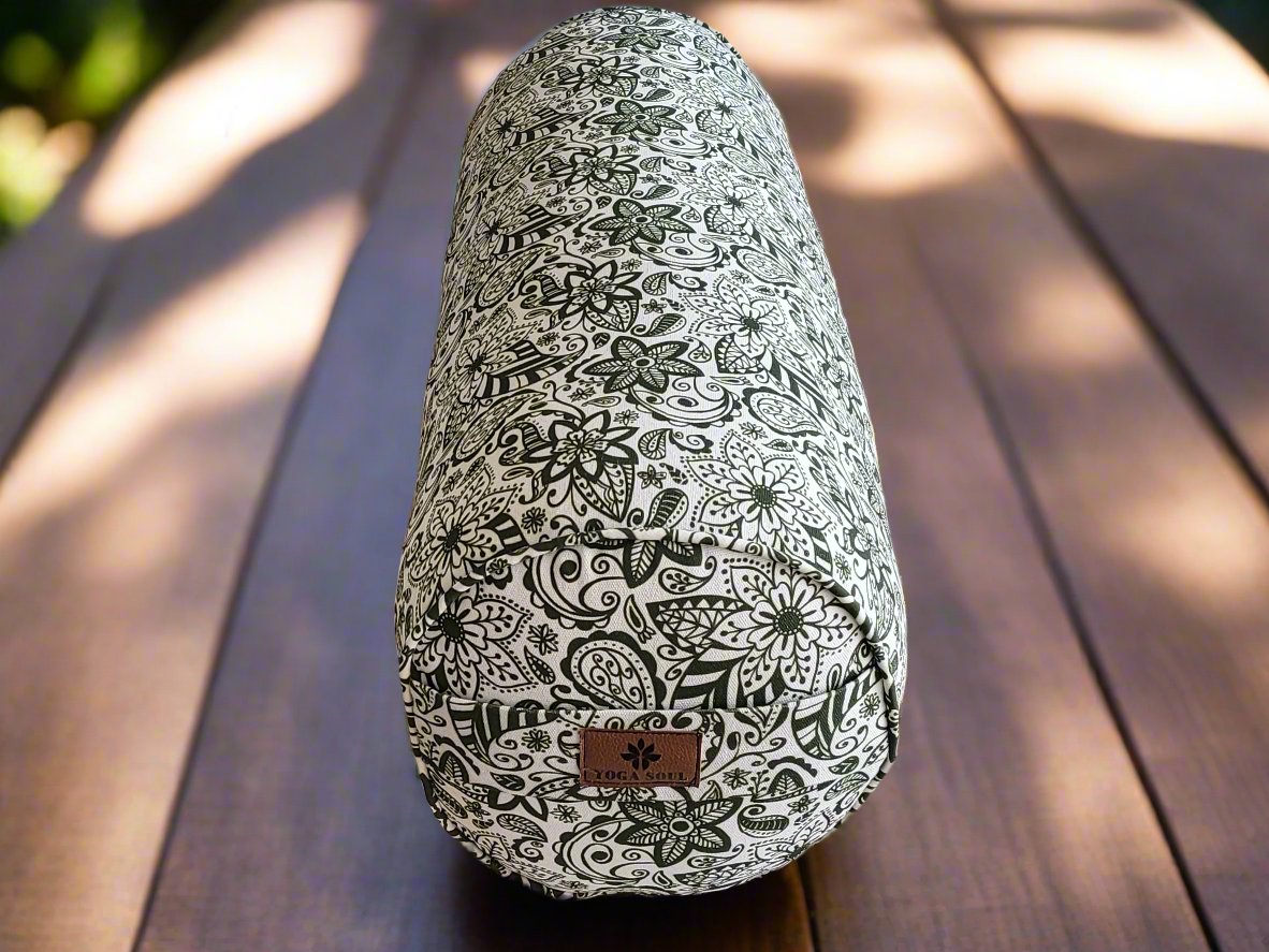 Round Yoga Bolster | Paisley Flower | Trekking Green - Yoga Soul