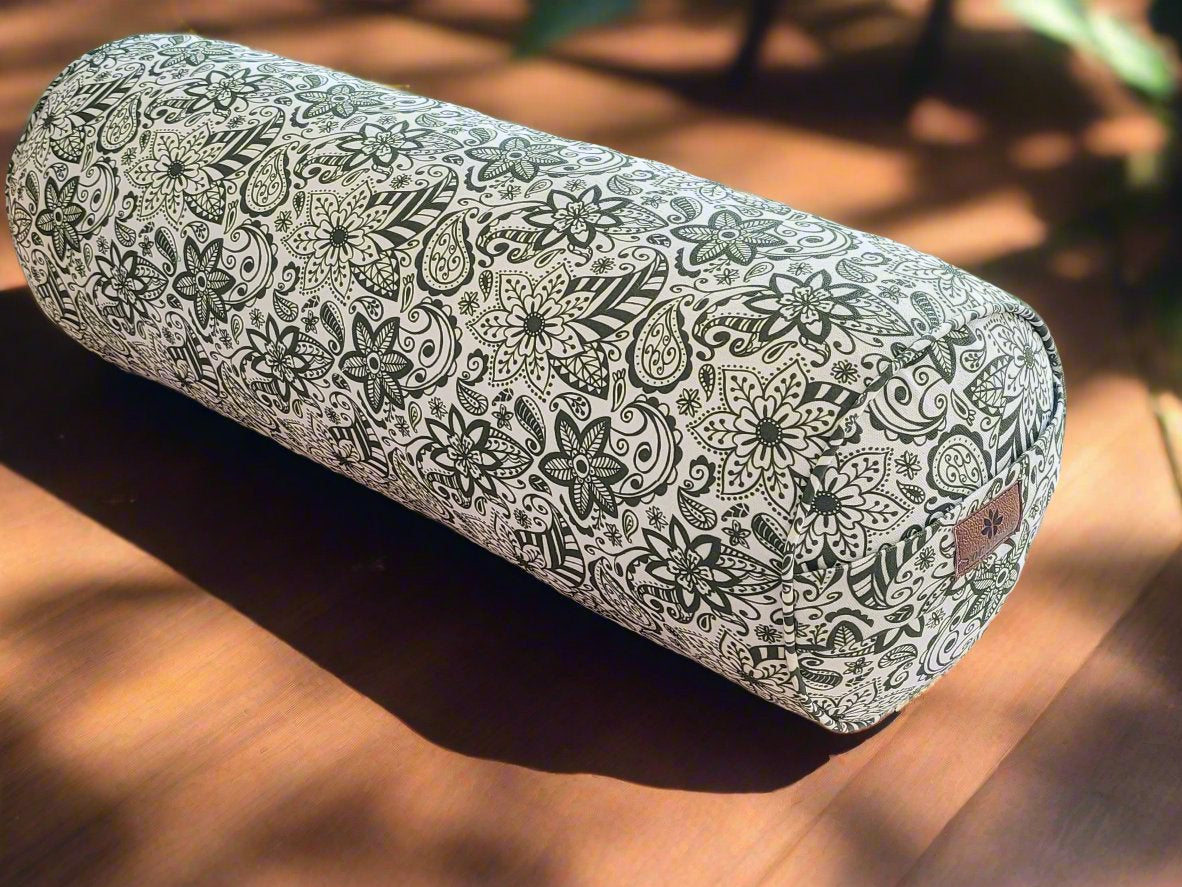 Round Yoga Bolster | Paisley Flower | Trekking Green - Yoga Soul