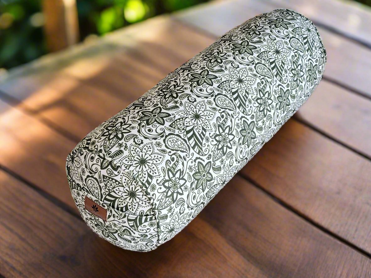 Round Yoga Bolster | Paisley Flower | Trekking Green - Yoga Soul