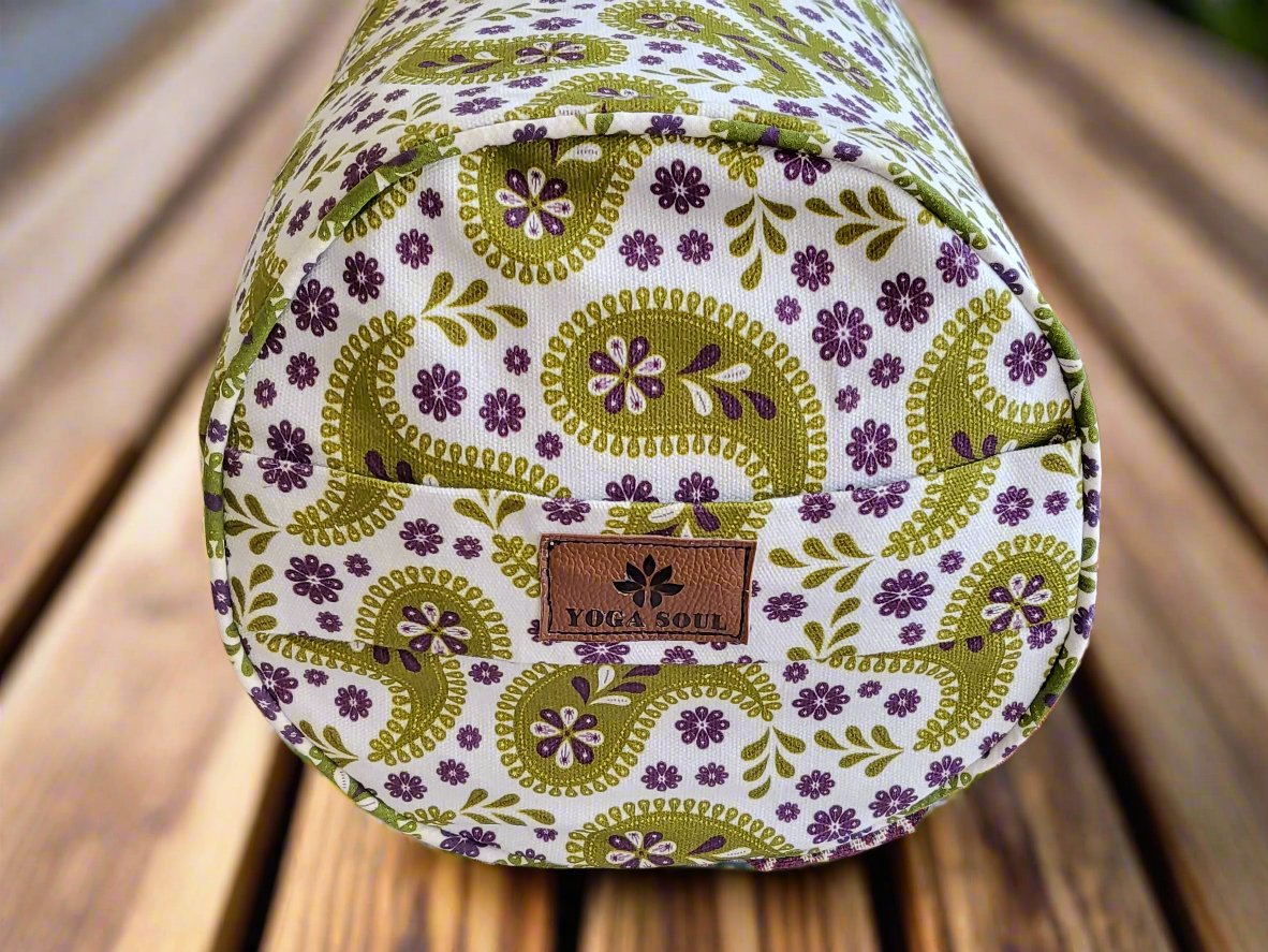 Round Yoga Bolster | Paisley | Olive Green - Yoga Soul