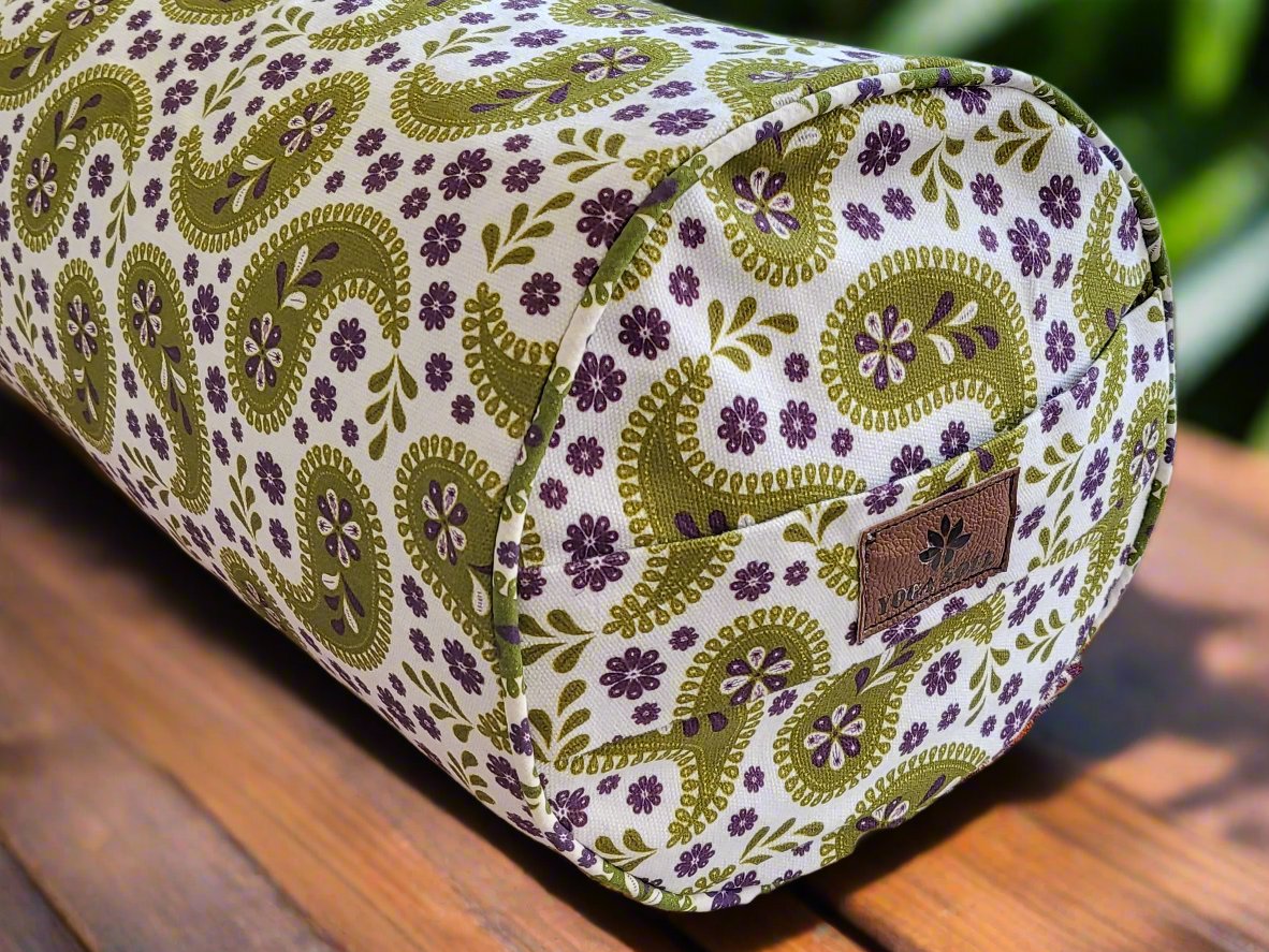 Round Yoga Bolster | Paisley | Olive Green - Yoga Soul