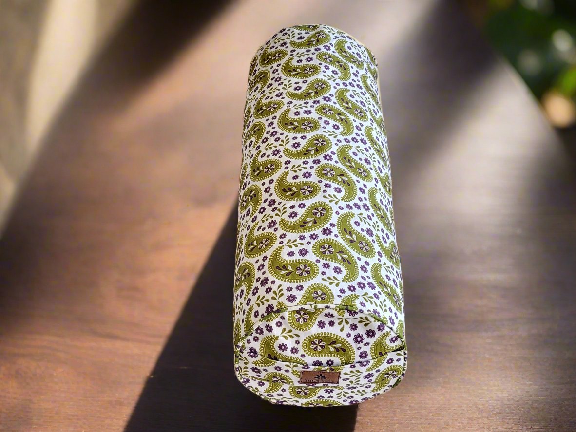 Round Yoga Bolster | Paisley | Olive Green - Yoga Soul