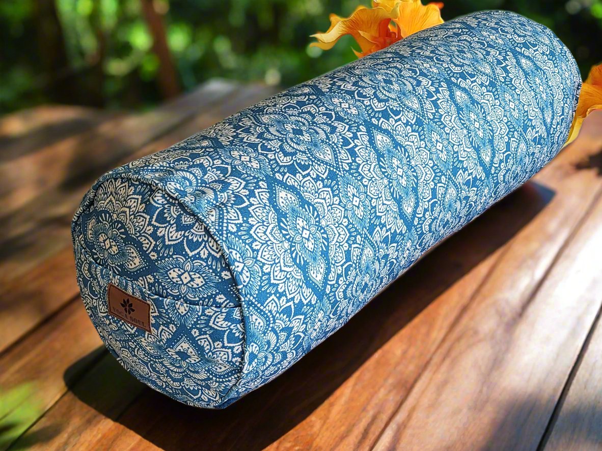 Round Yoga Bolster | Mandala | Indigo Blue - Yoga Soul