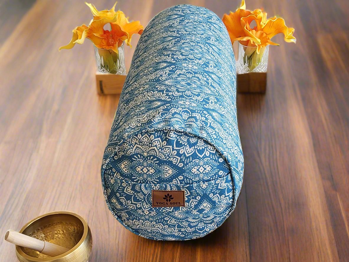 Round Yoga Bolster | Mandala | Indigo Blue - Yoga Soul