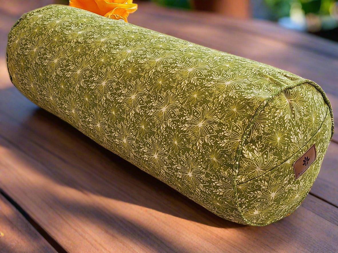 Round Yoga Bolster | Lotus | Olive Green - Yoga Soul